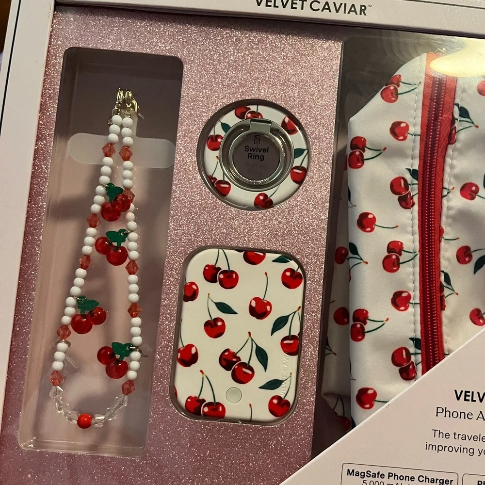 Velvet Caviar Phone Accessories Set Cherry